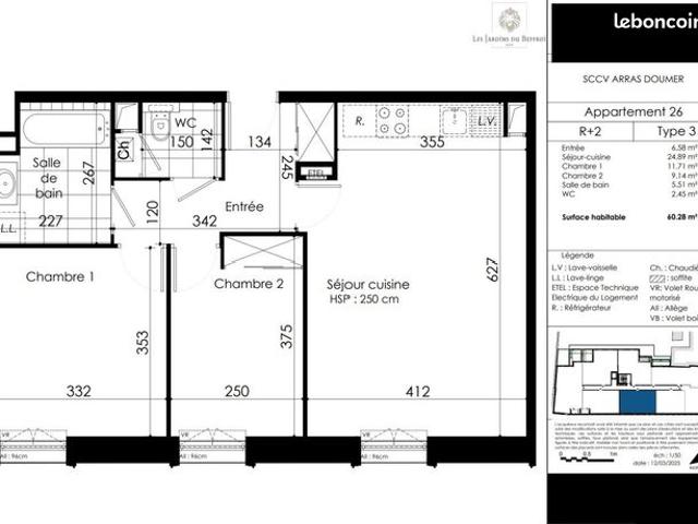 Appartement 3 pièces 60 m²