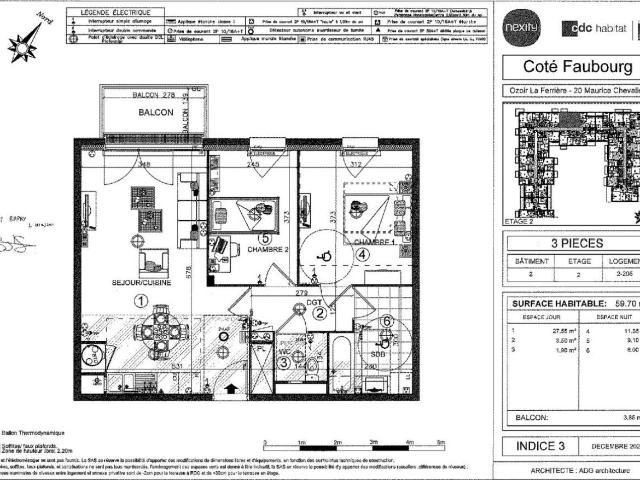 Appartement 3 pièces 60 m²