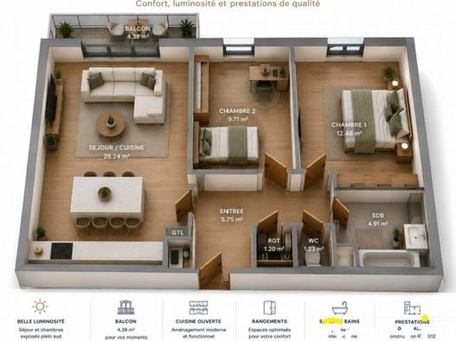 Appartement 3 pièces 61 m²