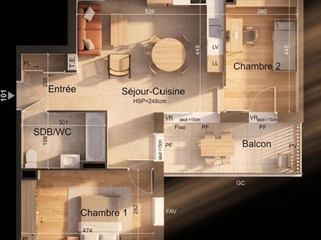 Appartement 3 pièces 61 m²
