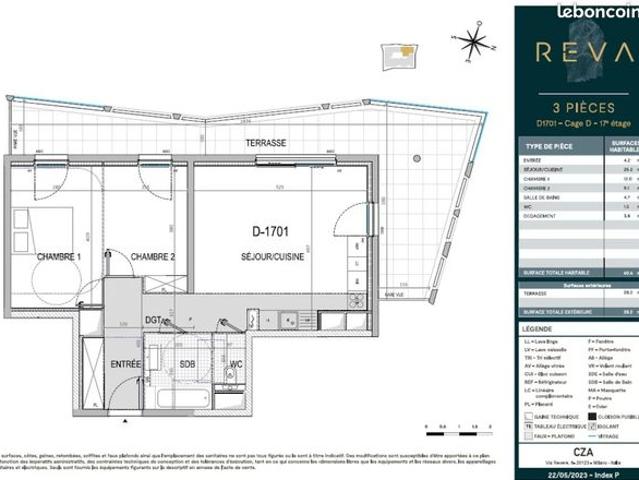 Appartement 3 pièces 61 m²