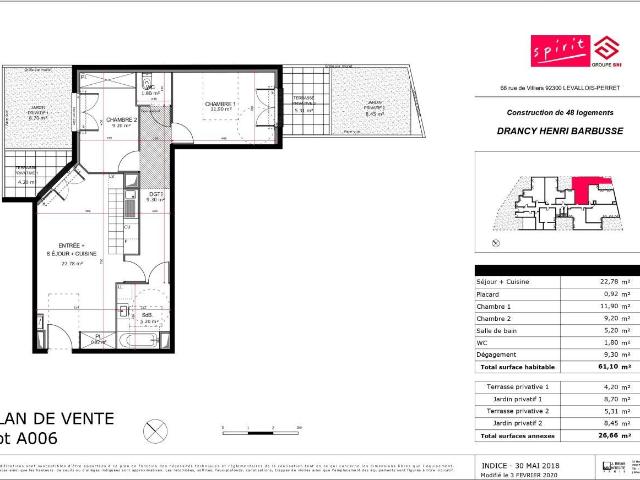 Appartement 3 pièces 61 m²