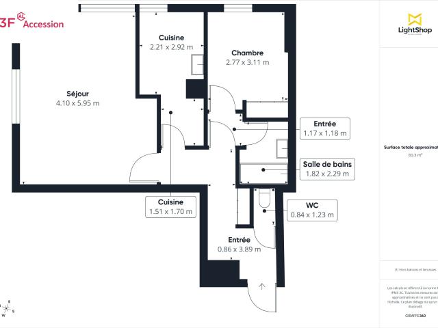 Appartement 2 pièces 61 m²