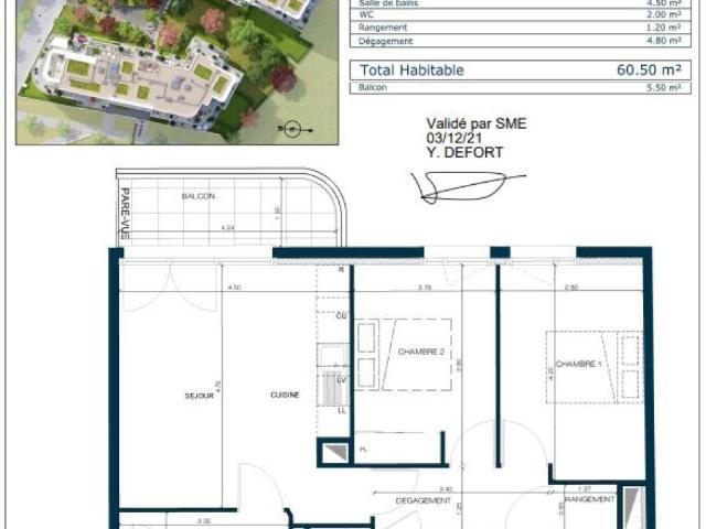 Appartement 3 pièces 61 m²