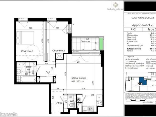 Appartement 3 pièces 61 m²