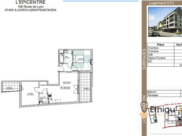 Appartement 3 pièces 62 m²