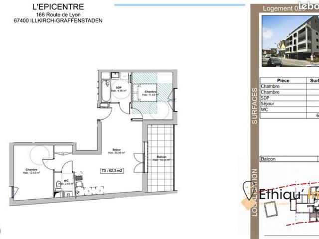 Appartement 3 pièces 62 m²