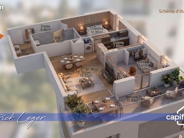 Appartement 3 pièces 62 m²