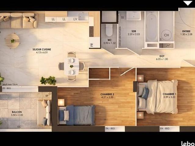 Appartement 3 pièces 62 m²