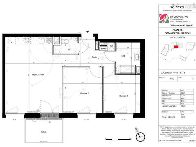 Appartement 3 pièces 62 m²