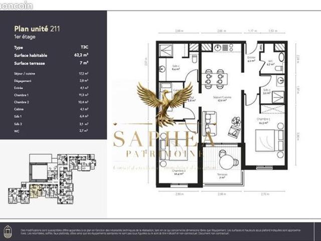 Appartement 3 pièces 62 m²