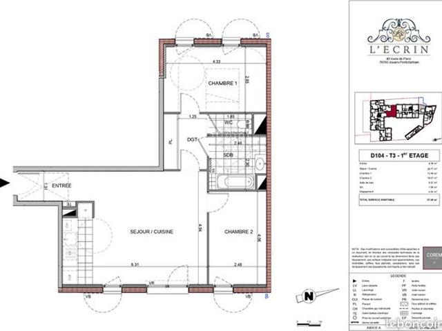 Appartement 3 pièces 67 m²
