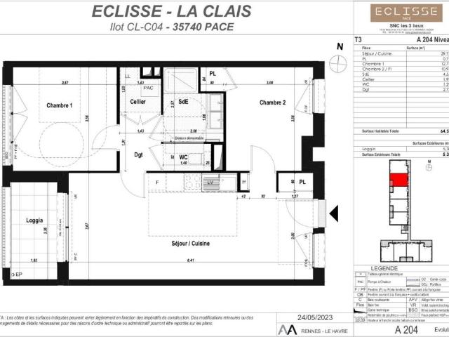 Appartement 3 pièces 64 m²