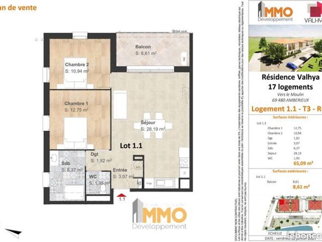 Appartement 3 pièces 64 m²