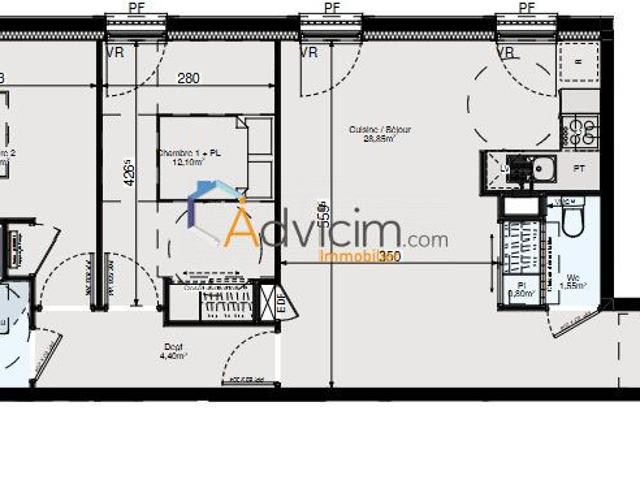 Appartement 3 pièces 64 m²