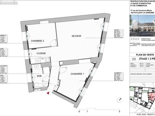 Appartement 3 pièces 64 m²