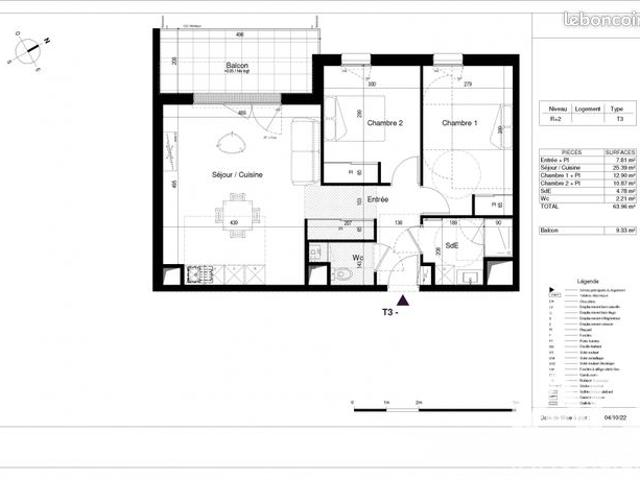 Appartement 3 pièces 64 m²