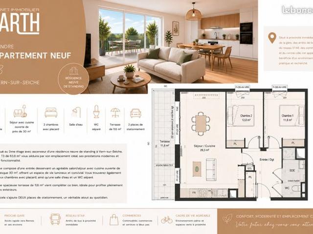 Appartement 3 pièces 64 m²