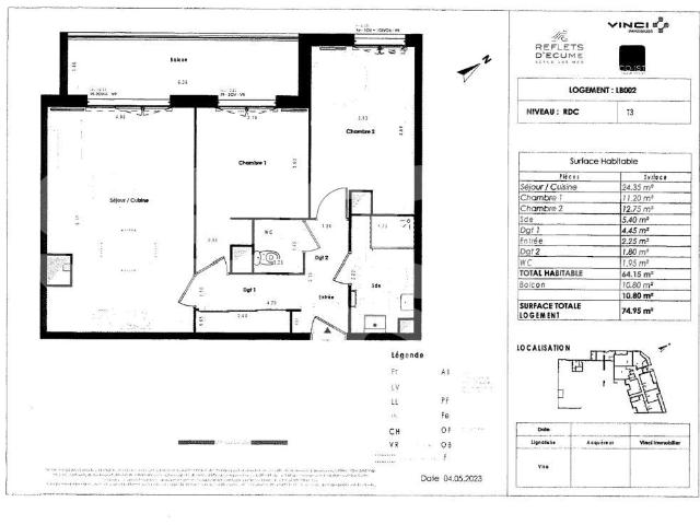 Appartement 3 pièces 64 m²