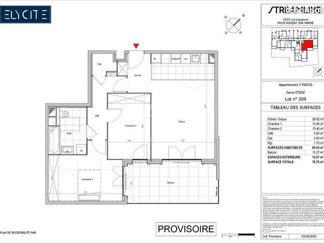 Appartement 3 pièces 65 m²