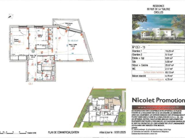 Appartement 3 pièces 65 m²