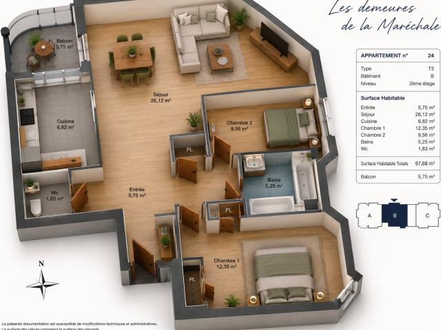 Appartement 3 pièces 65 m²