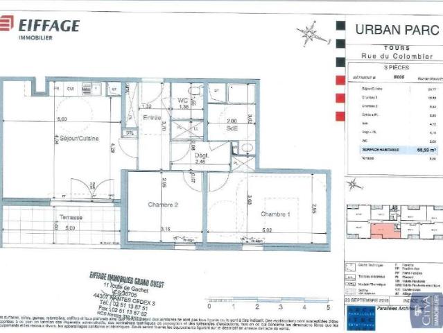 Appartement 3 pièces, 66 m² à louer à Tours 37100