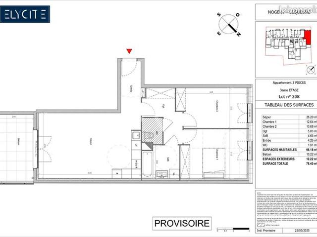 Appartement 3 pièces 66 m²