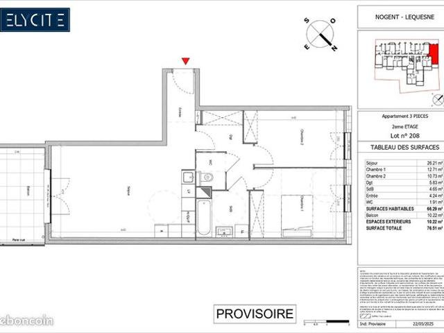 Appartement 3 pièces 66 m²