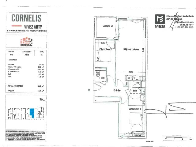 Appartement 3 pièces, 68 m² à louer à Villenave d'Ornon 33140