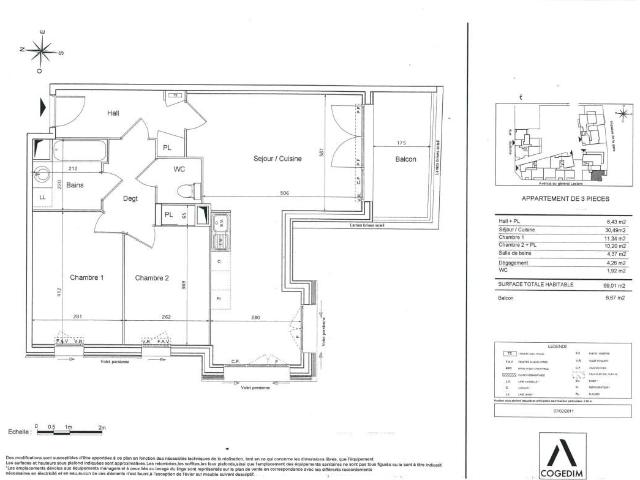Appartement 3 pièces, 69 m² à louer à Villeurbanne 69100