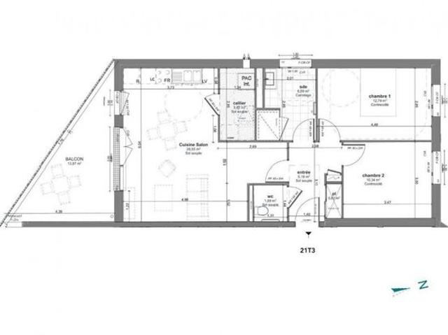 Appartement 3 pièces 69 m²
