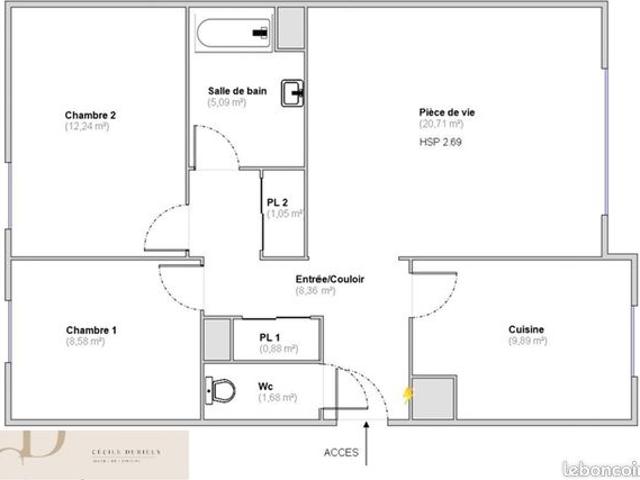 Appartement 3 pièces 69 m²