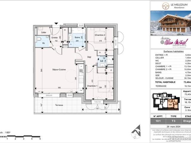 Appartement 3 pièces 73 m²