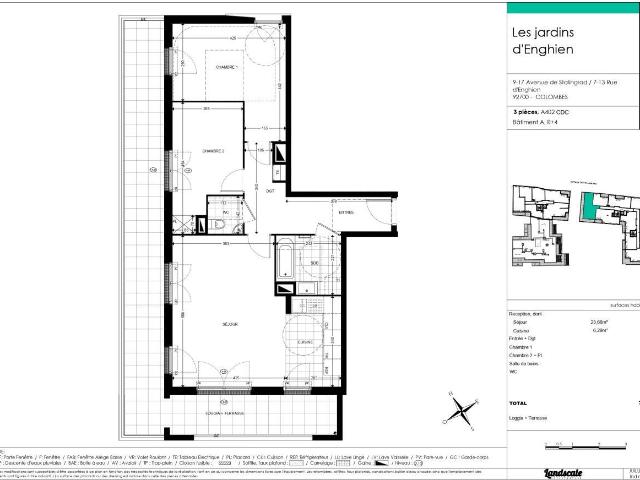 Appartement 3 pièces 72 m²
