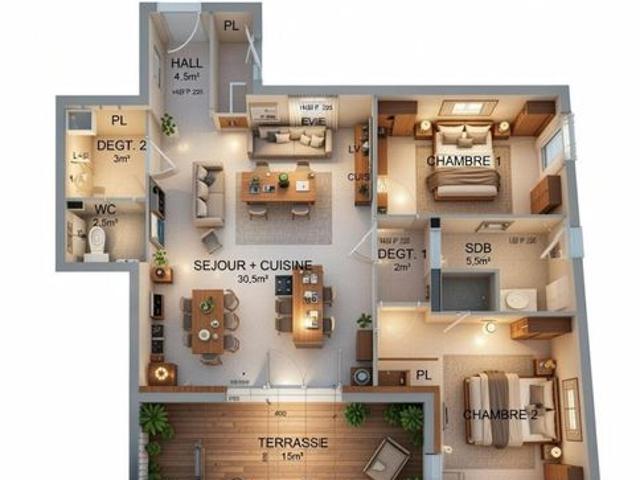 Appartement 3 pièces 72 m²