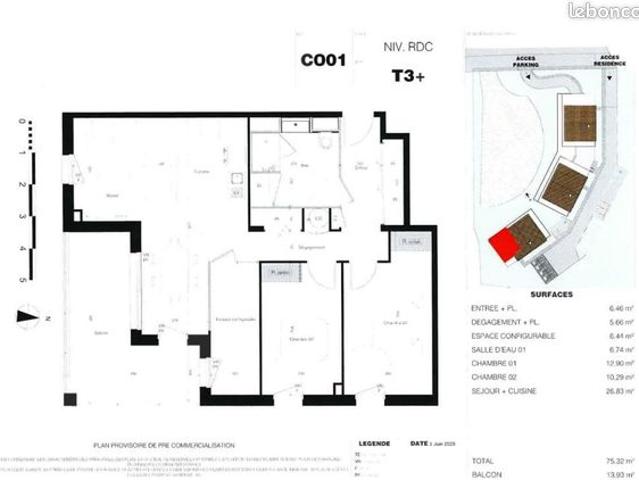 Appartement 3 pièces 75 m²