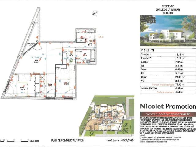 Appartement 3 pièces 76 m²