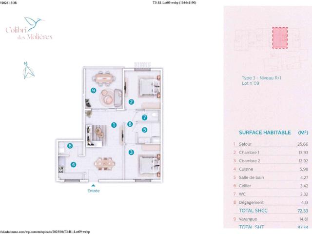 Appartement 3 pièces 87 m²