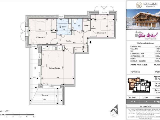 Appartement 3 pièces de 69 m² + Terrasse, Parking, Cave, Gar. 70m² Abondance