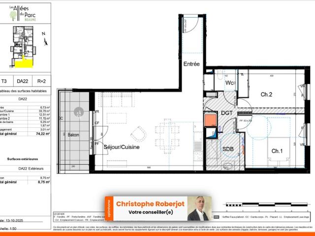Appartement 3 pièces de 74m2 avec balcon et parking privatif à Beaune