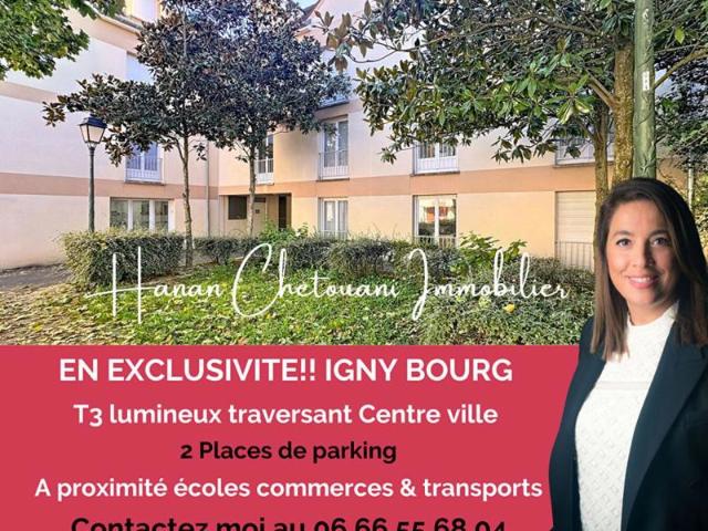 Appartement 3 pièces Igny centre ville Lumineux & Traversant 2 Parkings