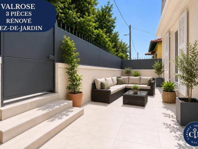 Appartement 3 pièces rez de jardin 63 m² avec terrasse couverte 43 m² Valrose