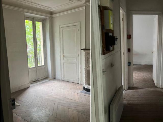 Appartement T3 avec travaux à vendre PARIS 19e, surface habitable 55 m2 + balcon 2.20 m2 + cave