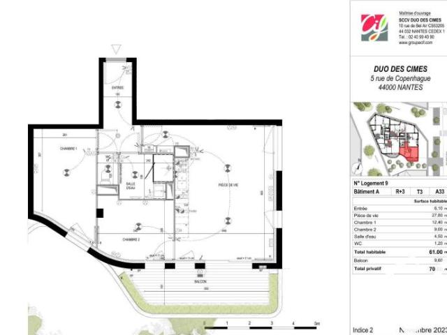 Appartement T3,Bat. a 5 Rue de Copenhague, Nantes