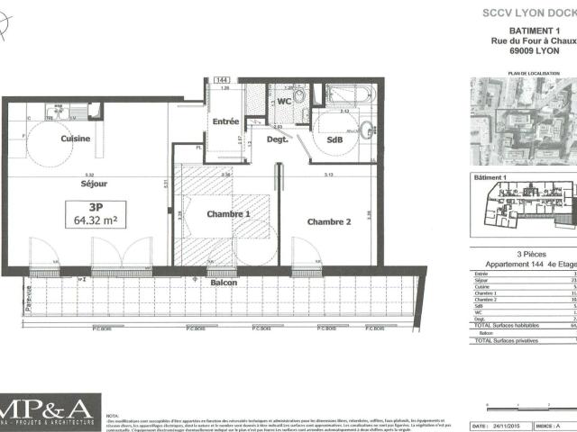 Appartement T3 de 64m² à Vaise avec balcon, cellier et parking, Lyon