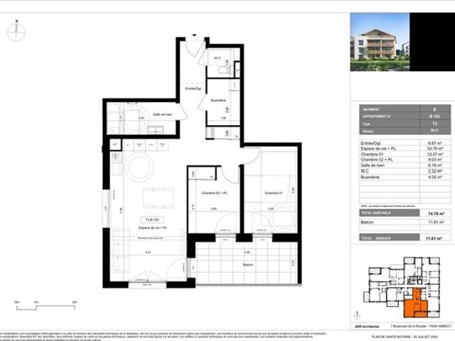 Appartement T3 de 74.76 m² au 1er étage Archamps