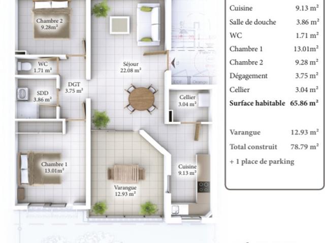 APPARTEMENT T3 R+1 RESIDENCE DIAMANT