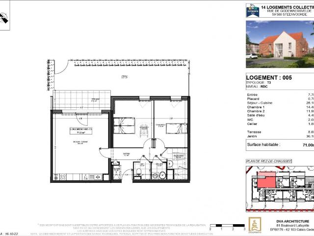 Appartement T3 Steenvoorde 71m² situé au rdc avec terrasse de 9m² et jardin de 36m²