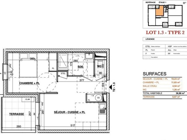 Appartement T2 avec terrasse et place parking